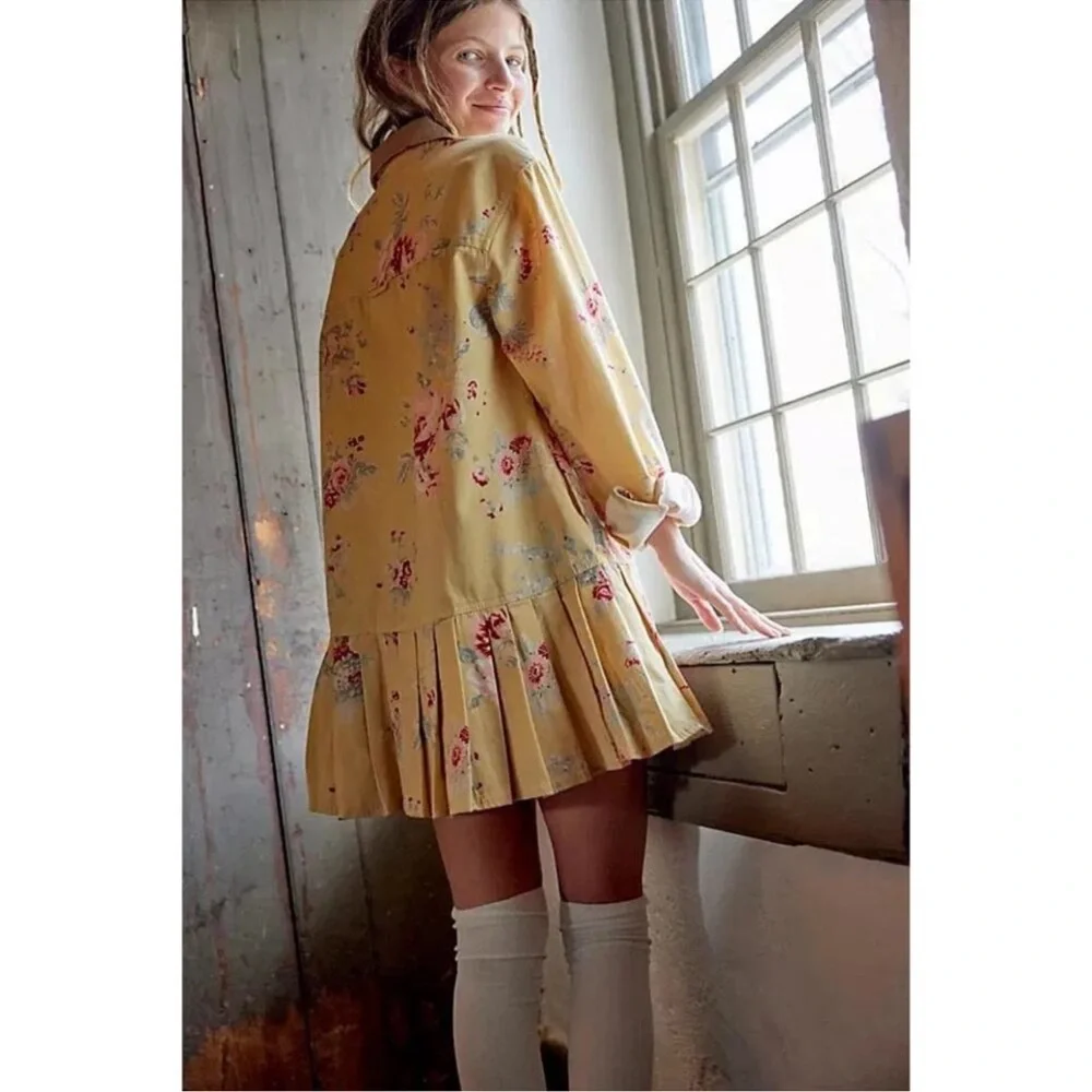 Free People Connor Western Bohemian Floral Printed Cotton Mini Dress Small